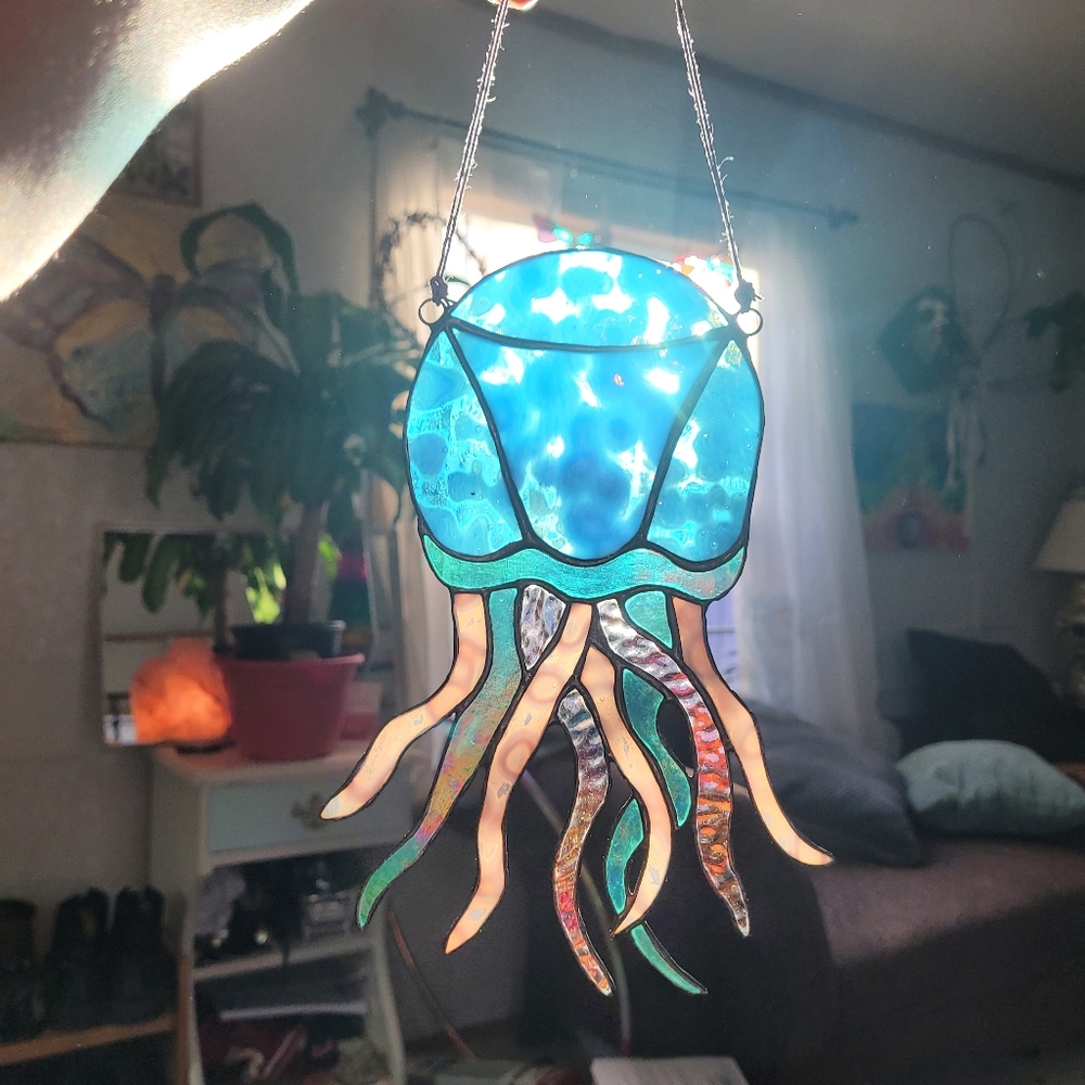 Stained glass jellyfish sun catcher